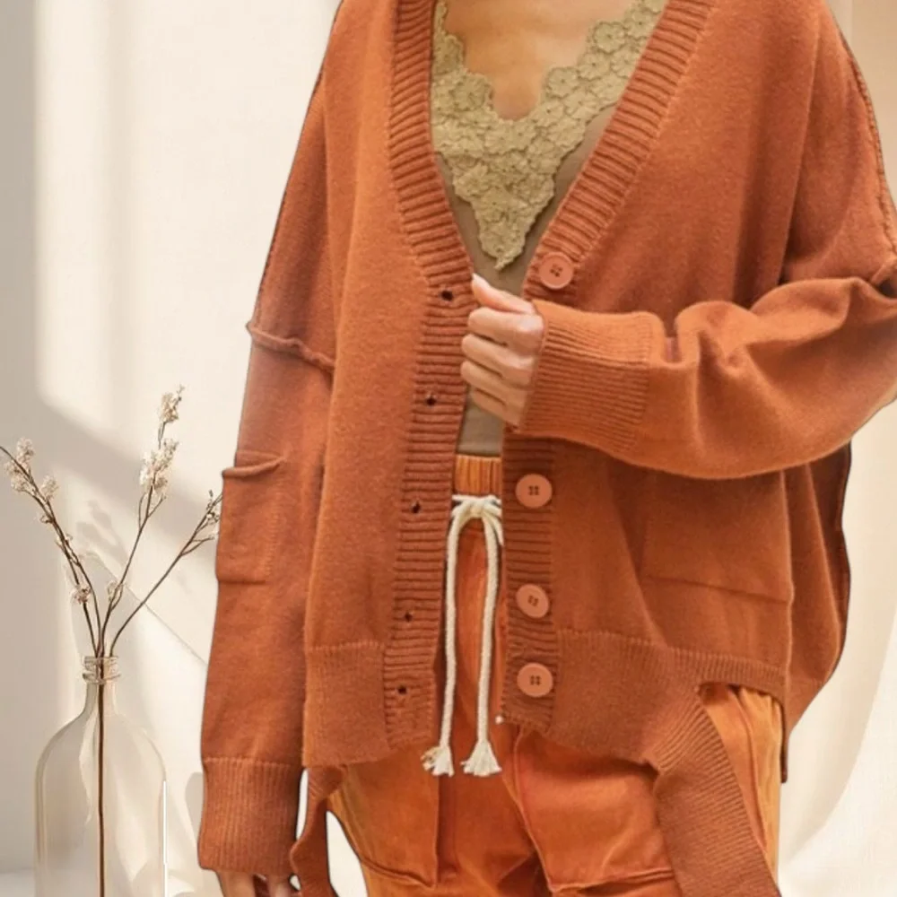 POL Rust Cinnamon Oversized Button Down Cardigan | Cozy Slouchy Knit